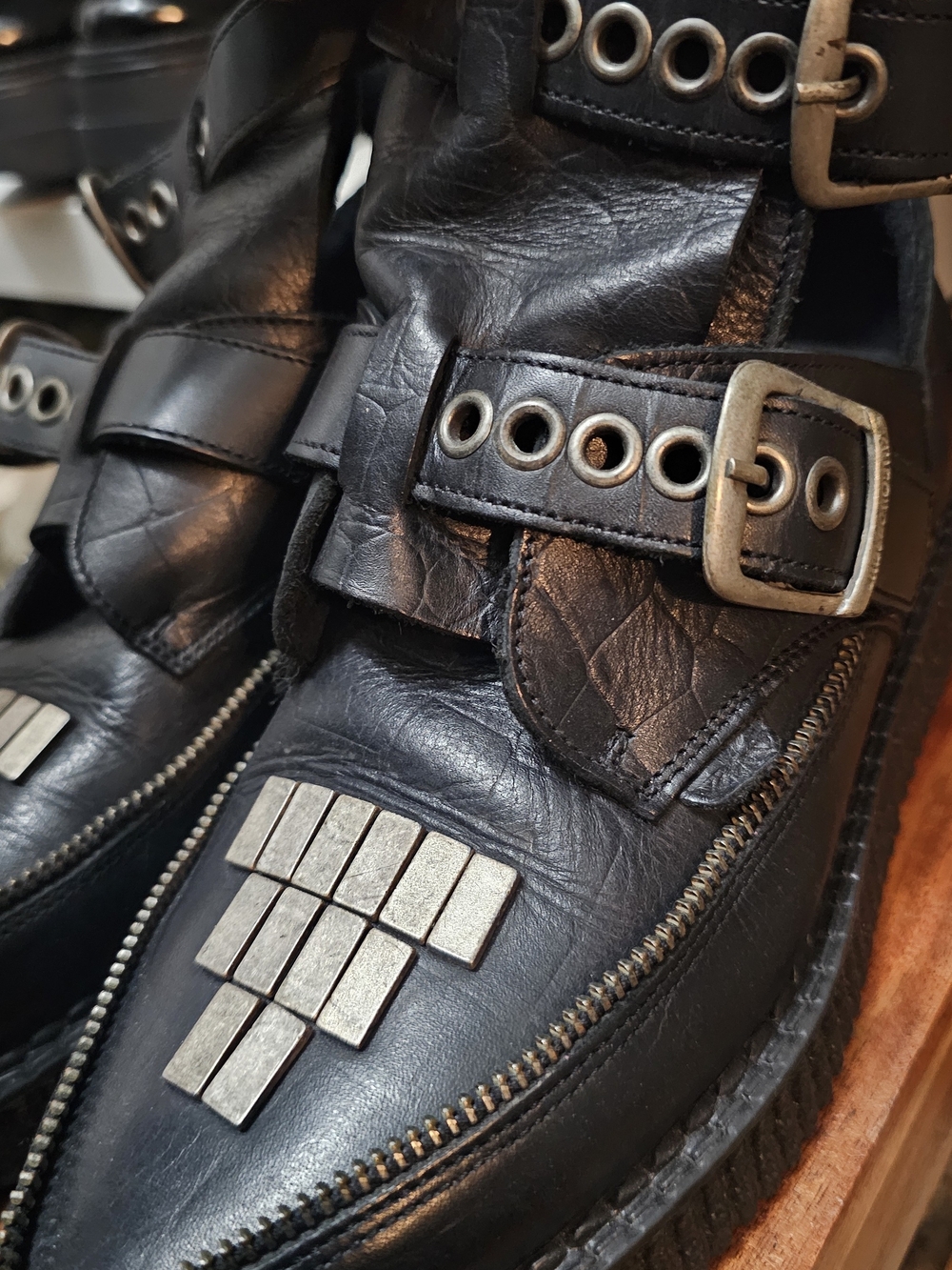 Underground England Black Studded Leather Buckle Creepers - Picture 3 of 7